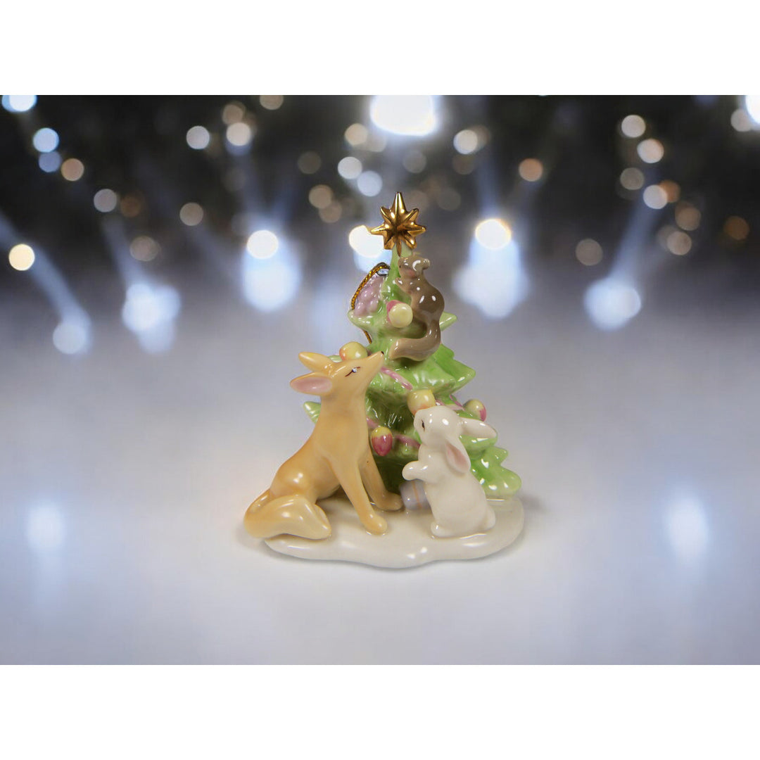 Ceramic Christmas Tree with Fox Rabbit Squirrel Ornament 3.75 inches Holiday Decor Image 1