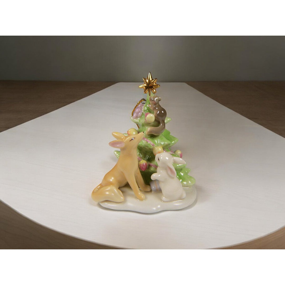 Ceramic Christmas Tree with Fox Rabbit Squirrel Ornament 3.75 inches Holiday Decor Image 2