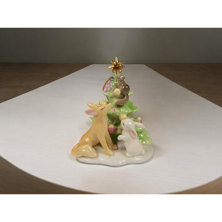 Ceramic Christmas Tree with Fox Rabbit Squirrel Ornament 3.75 inches Holiday Decor Image 2