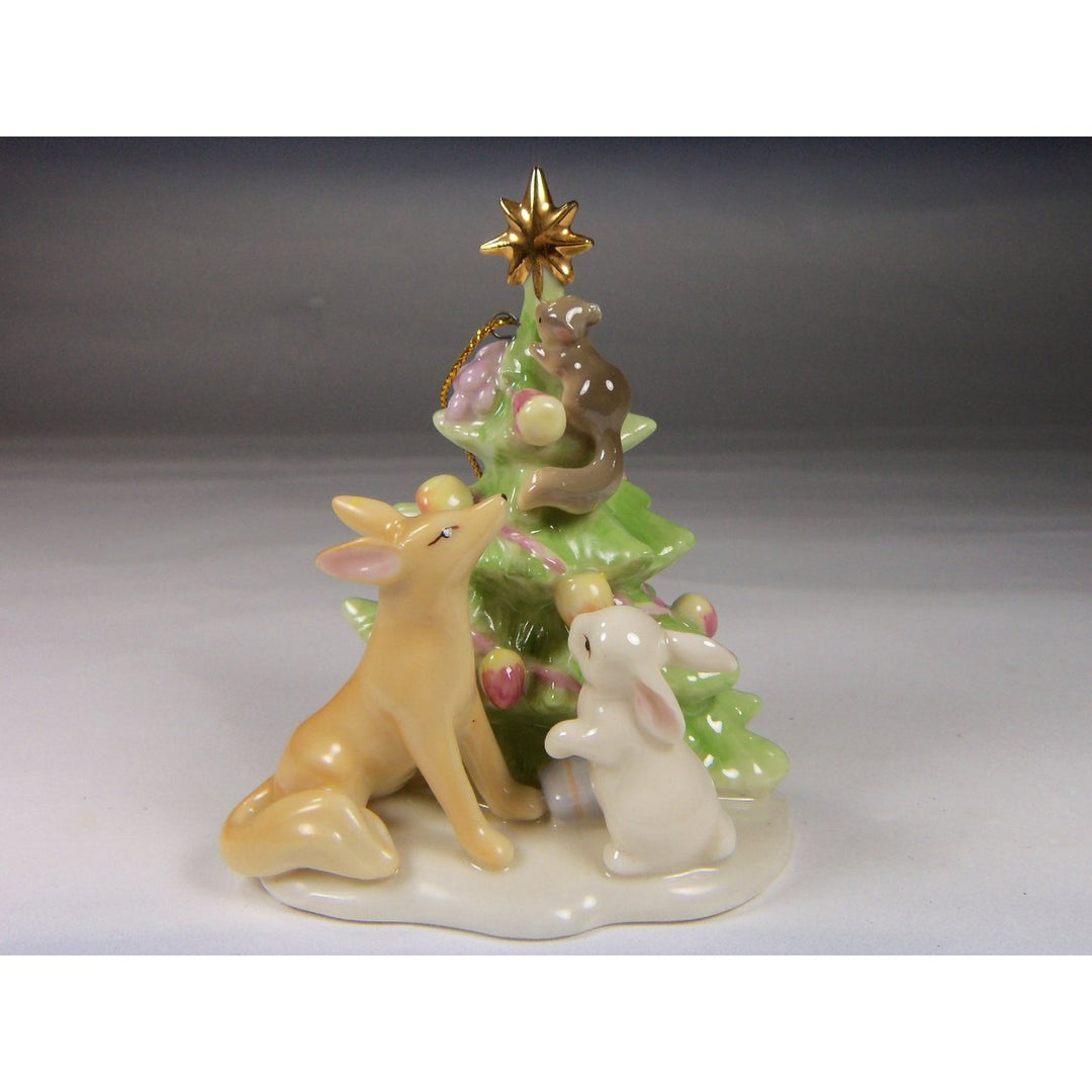 Ceramic Christmas Tree with Fox Rabbit Squirrel Ornament 3.75 inches Holiday Decor Image 3