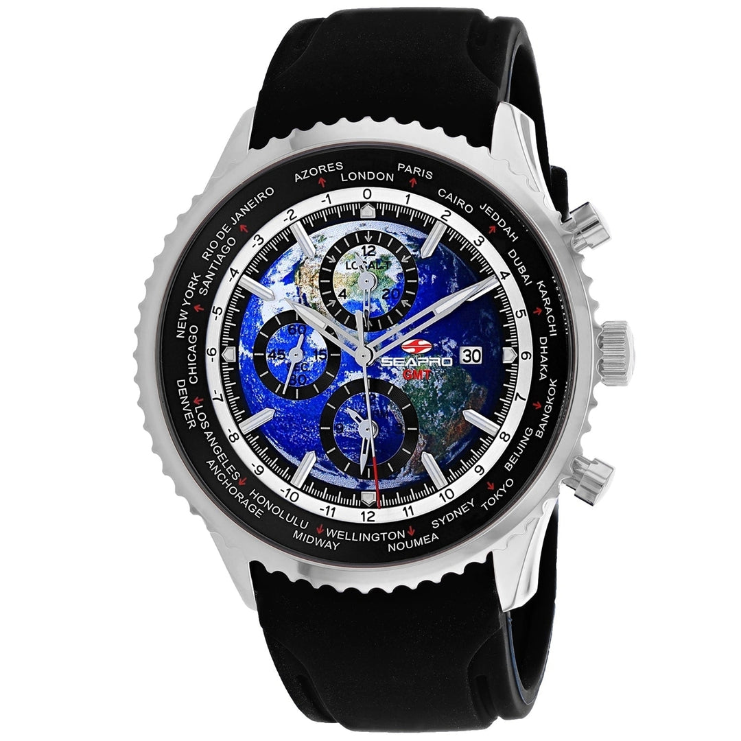 Seapro Meridian World Timer GMT Blue Dial Quartz Mens Watch SP7520 Stainless Steel Image 1