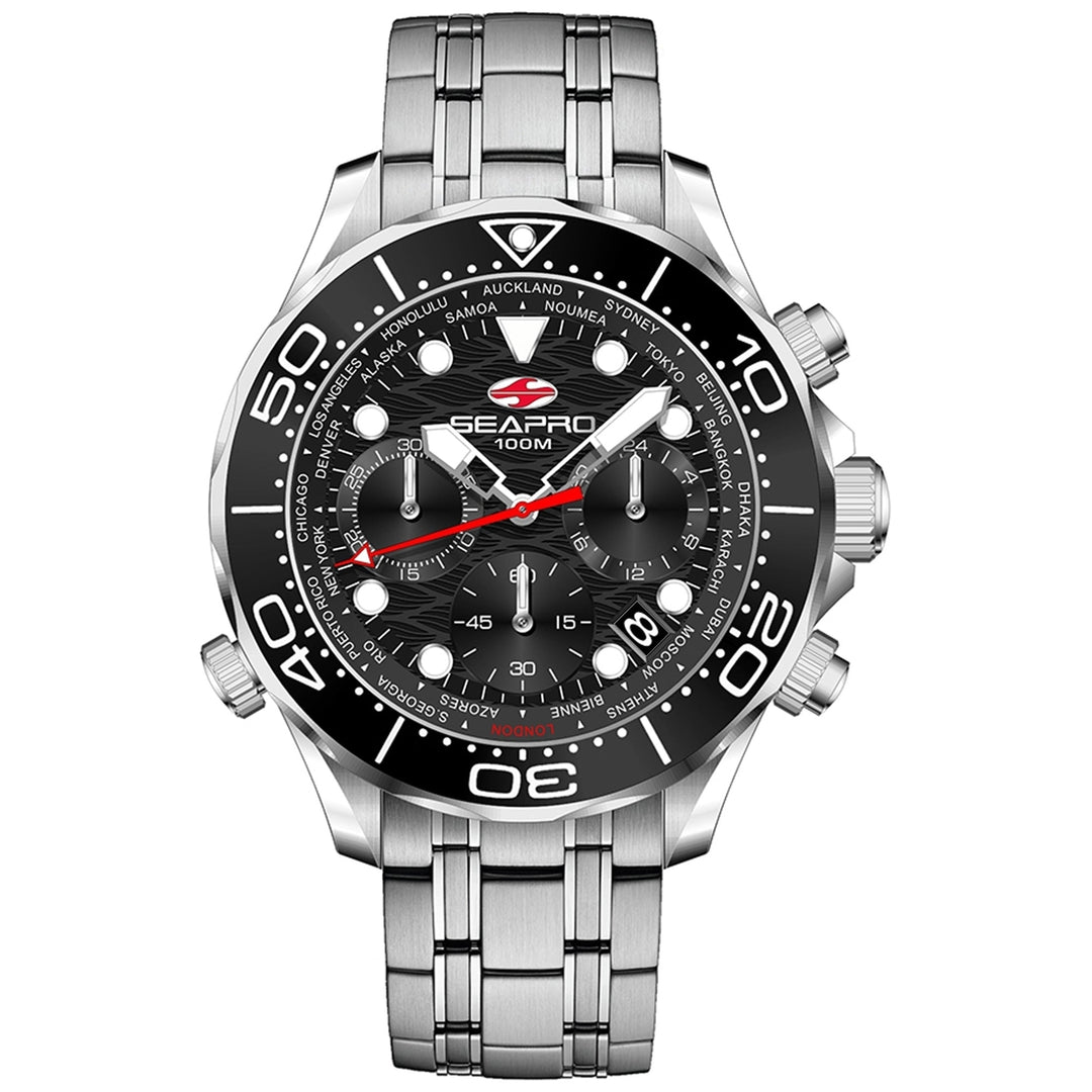 Seapro Mondial Timer Black Dial Watch SP0150 Stainless Steel Water Resistant 10 ATM Image 1