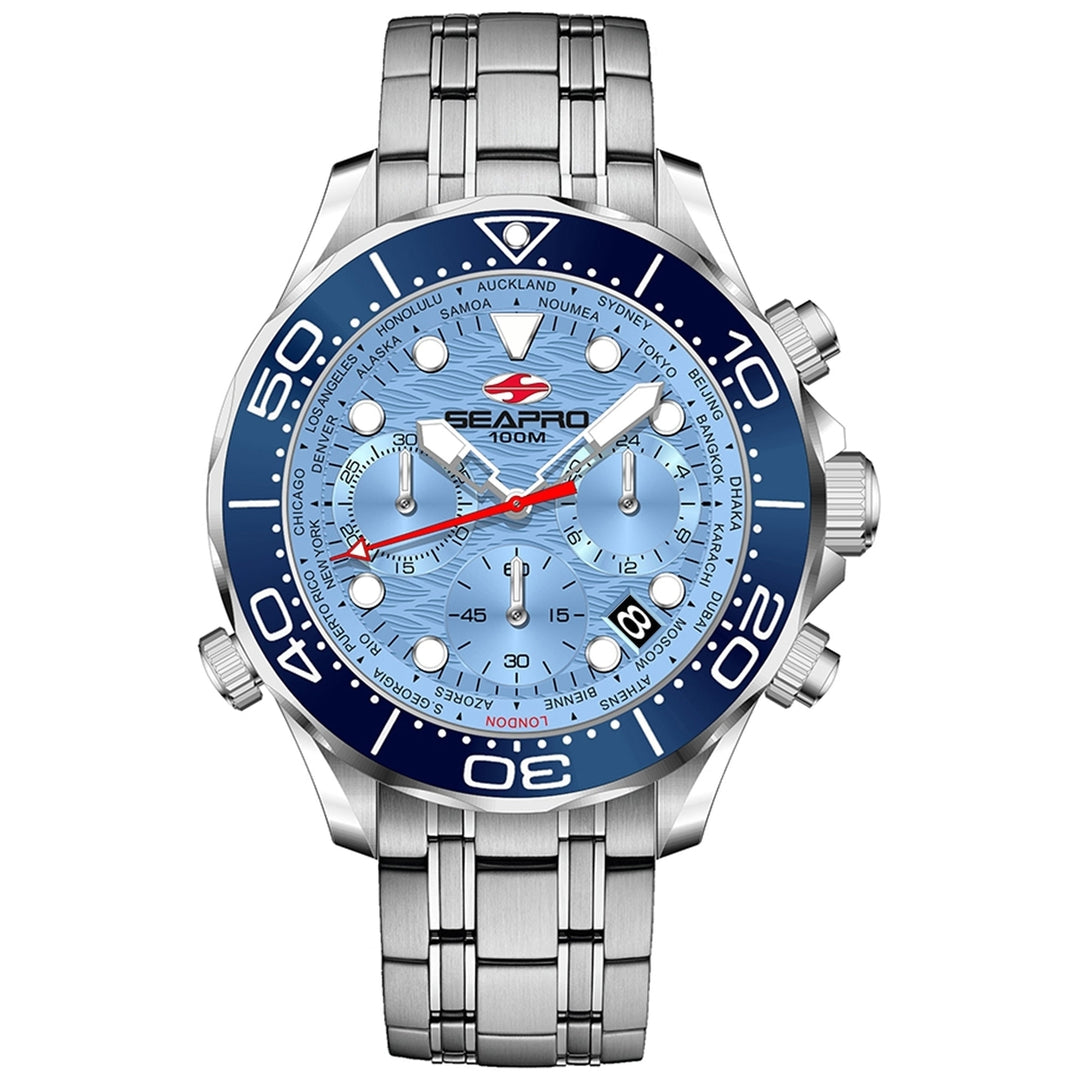 Seapro Mondial Timer Blue Dial Watch SP0156 Stainless Steel Quartz 10 ATM Image 1