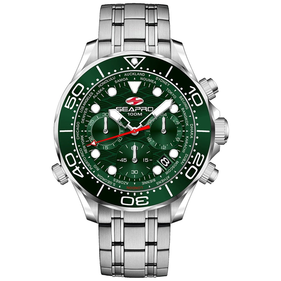 Seapro Mondial Timer Green Dial Quartz Watch SP0155 Stainless Steel 10 ATM Image 1