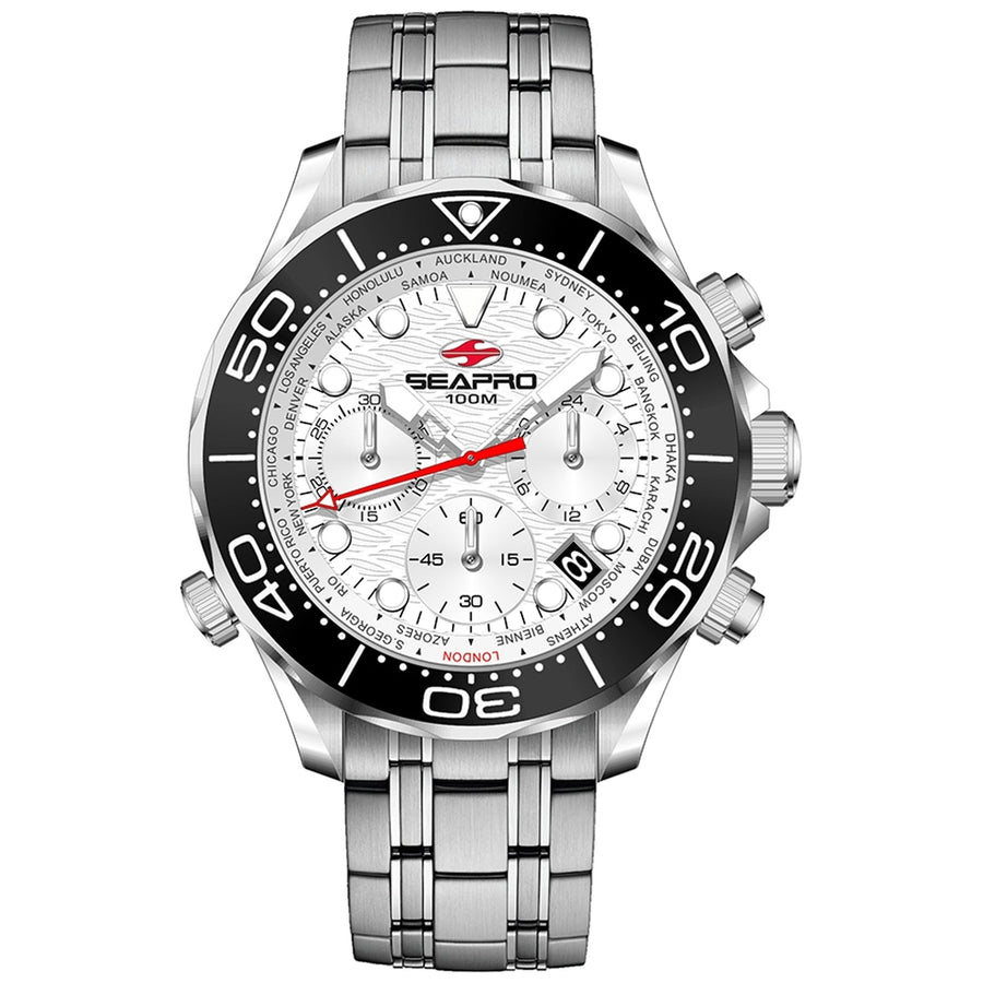 Seapro Mens Mondial Timer Watch Stainless Steel White Dial SP0151 Water Resistant Image 1