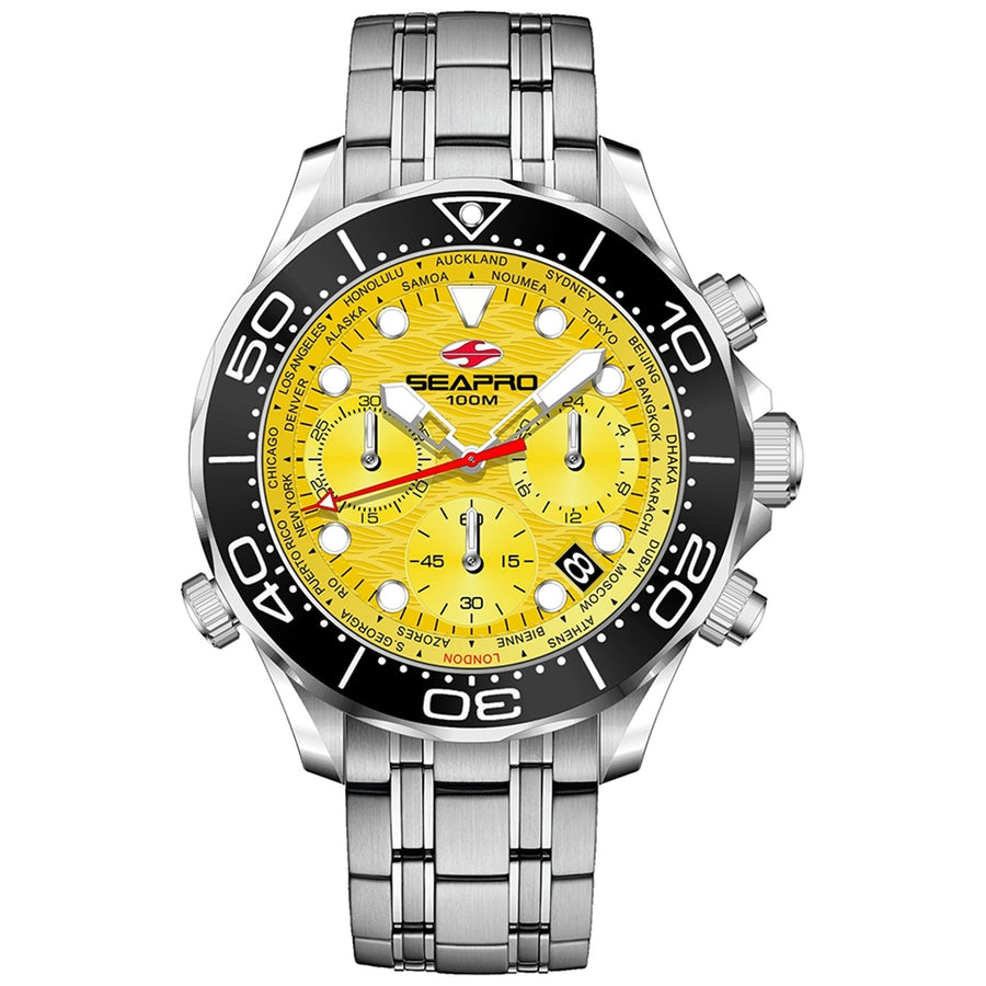 Seapro Mens Mondial Timer Yellow Dial Watch SP0153 Stainless Steel Bracelet Image 1