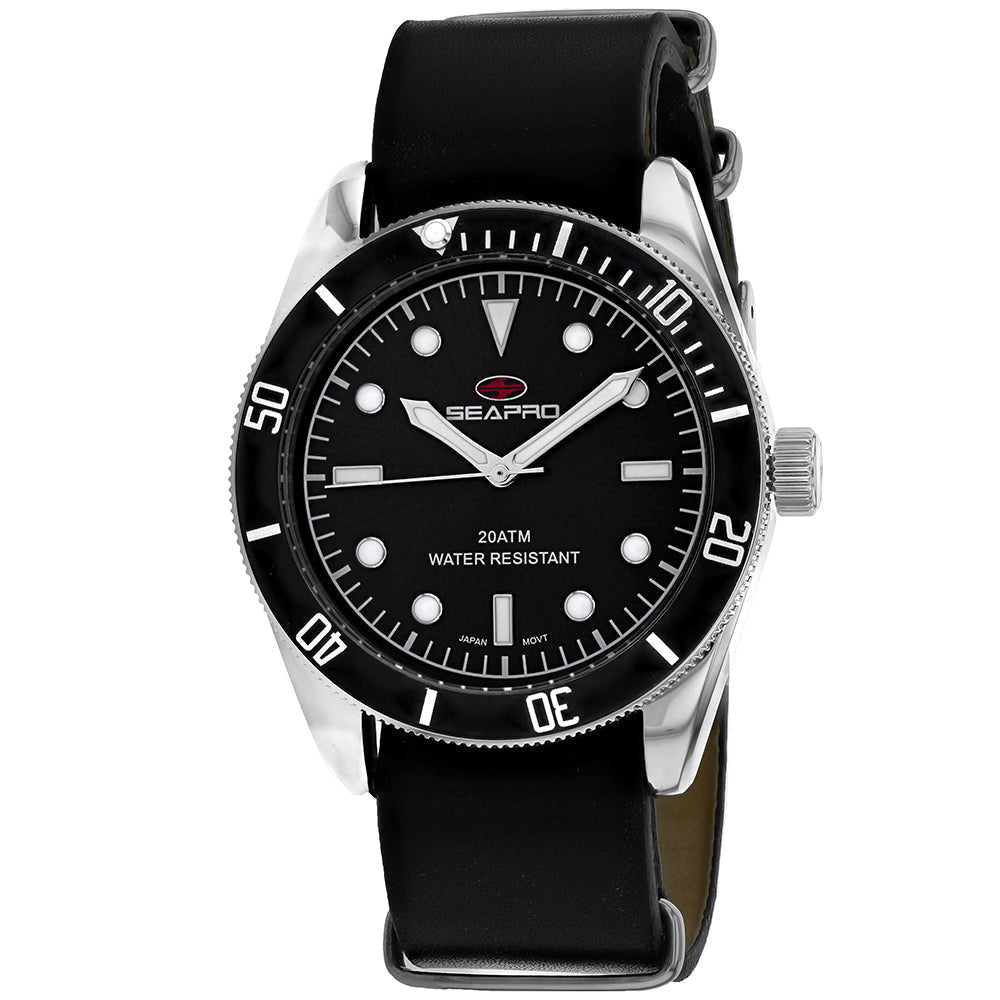 Seapro Revival Black Dial Mens Watch SP0302 Stainless Steel Leather Strap 200m Image 1