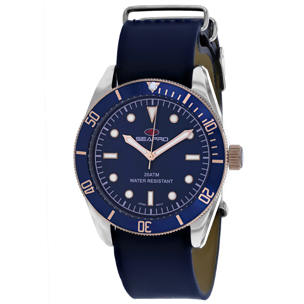 Seapro Mens Revival Blue Dial Quartz Watch SP0303 Stainless Steel Leather Strap Image 1