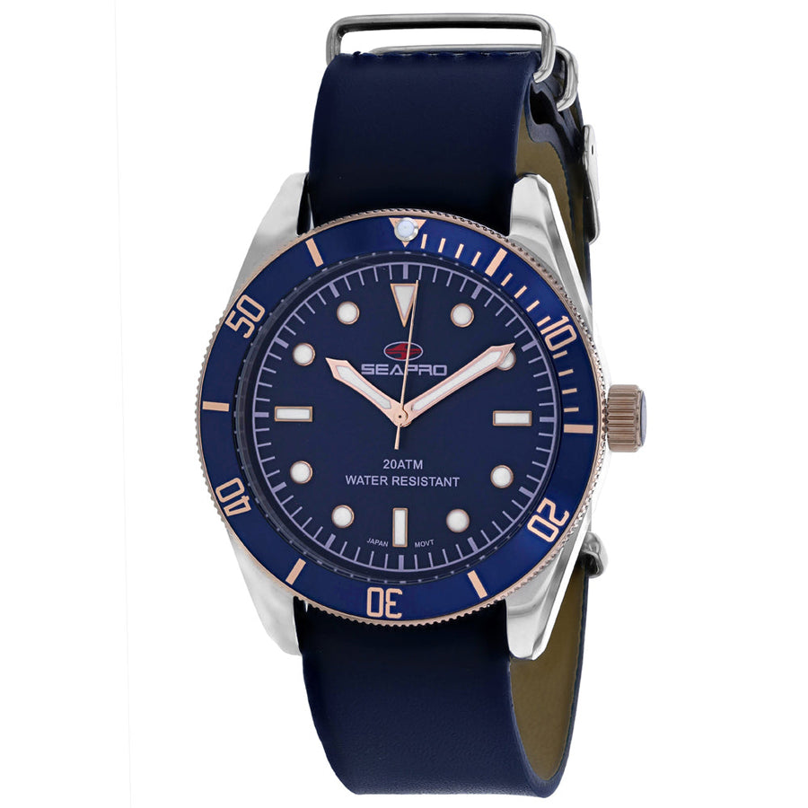 Seapro Mens Revival Blue Dial Quartz Watch SP0303 Stainless Steel Leather Strap Image 1