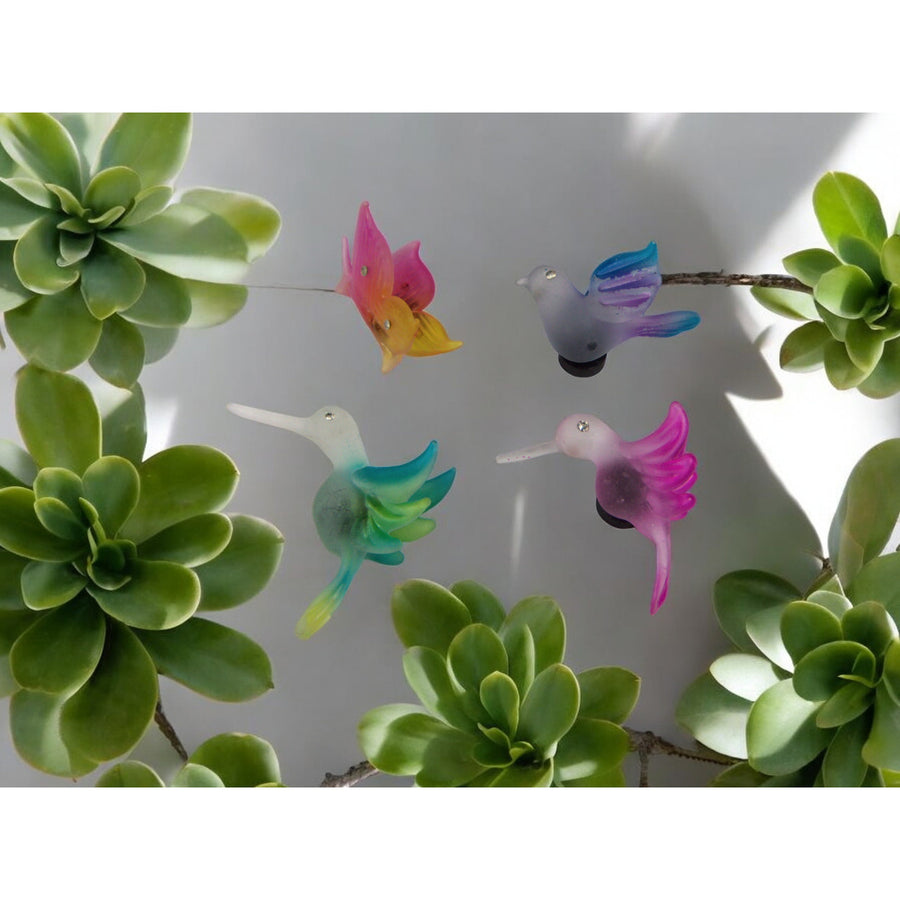 Glass Bird Magnets Hummingbirds Dove Butterfly Set of 4 Gift Image 1