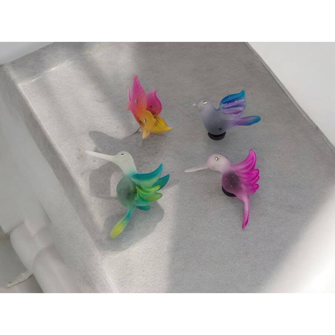 Glass Bird Magnets Hummingbirds Dove Butterfly Set of 4 Gift Image 2