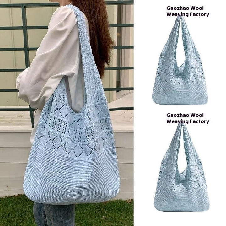 Womens fashionable retro bag holiday gift hollowed out knit design large capacity daily shoulder bag suitable for Image 1