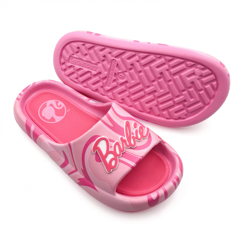 Barbie Bright Pink Logo Womens Flip Flop Slide Sandals Image 1