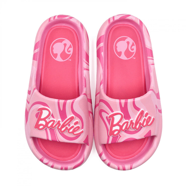 Barbie Bright Pink Logo Womens Flip Flop Slide Sandals Image 4