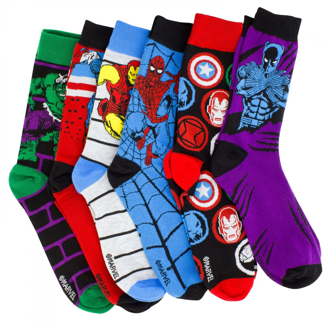 Marvel Avengers Comic Art 6-Pair Pack of Crew Socks Image 1