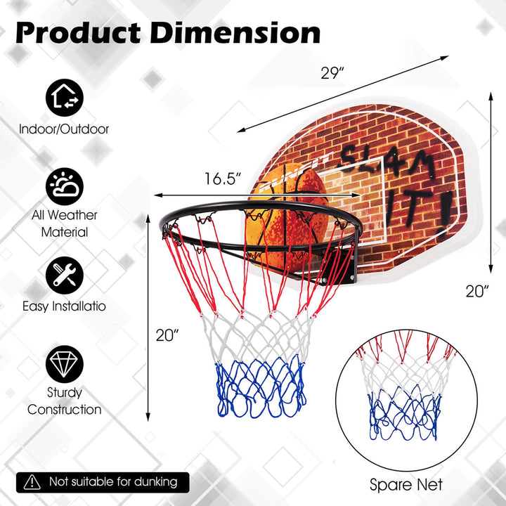 Wall Mounted Fan Backboard With 2 nets Basketball Hoop and Rim Outdoor Indoor Sports Image 3