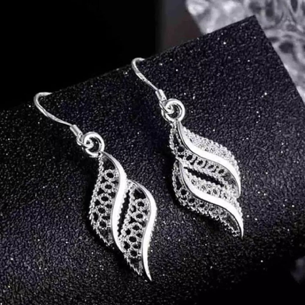 Sterling Silver Post Hollow Leaf Drop Dangle Earrings Image 2