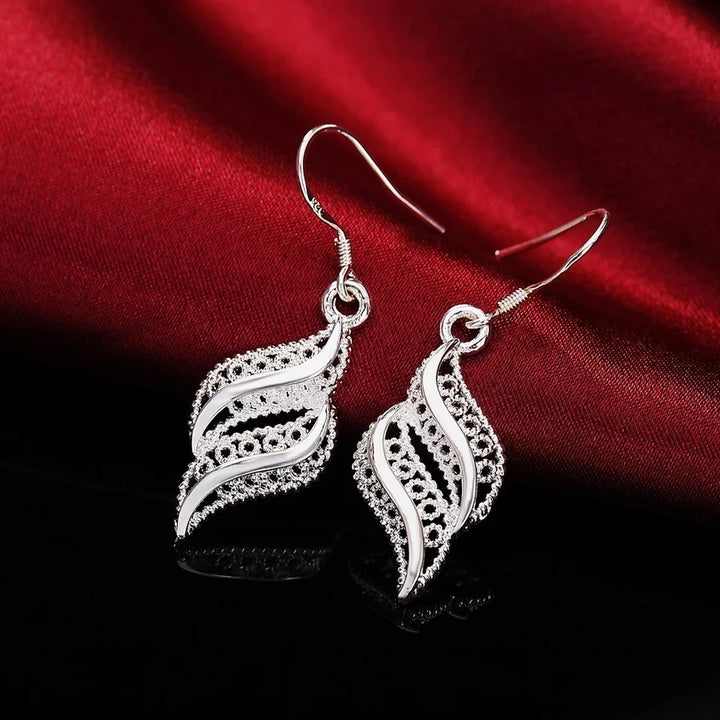 Sterling Silver Post Hollow Leaf Drop Dangle Earrings Image 1