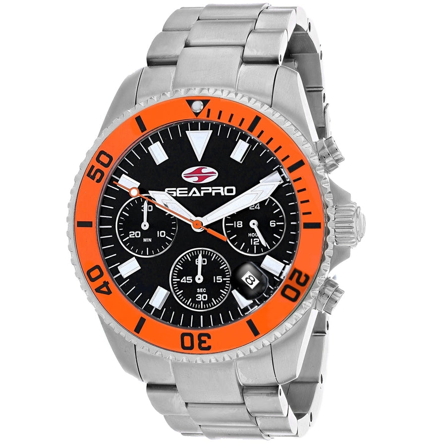 Seapro Mens Scuba 200 Chrono Black Dial Stainless Steel Watch SP4353 200m Image 1