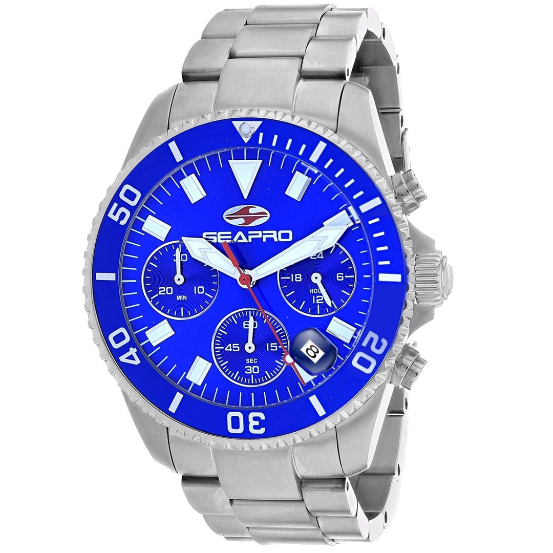 Seapro Mens Scuba 200 Chrono Blue Dial Watch SP4352 Stainless Steel 200M Water Resistant Image 1