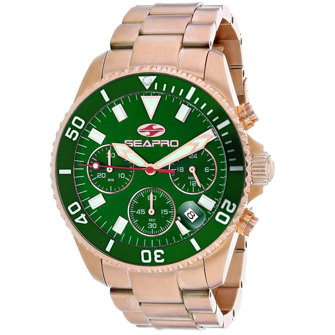 Seapro Mens Scuba 200 Chrono Watch Green Dial Stainless Steel SP4356 200m Image 1