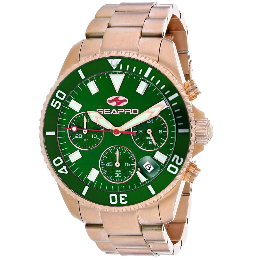 Seapro Mens Scuba 200 Chrono Watch Green Dial Stainless Steel SP4356 200m Image 1