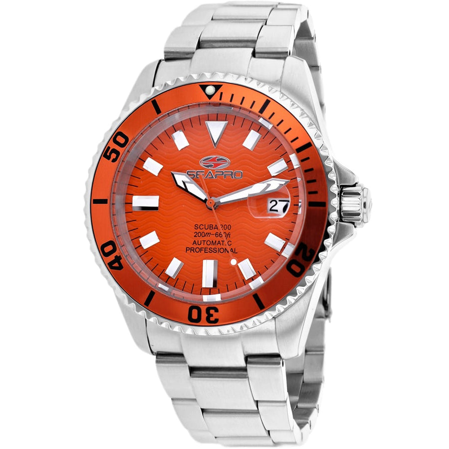 Seapro Mens Scuba 200 Orange Dial Automatic Watch SP4315 Stainless Steel Bracelet Image 1