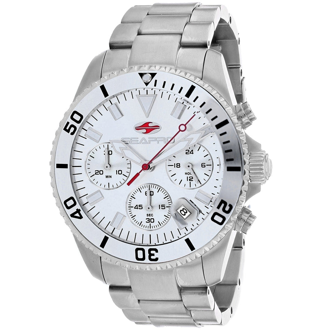 Seapro Mens Scuba 200 Chrono Watch Silver Dial Stainless Steel SP4350 200M Image 1