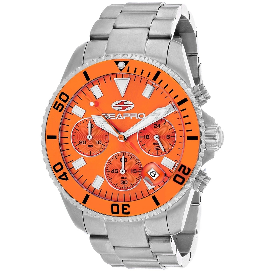 Seapro Mens Scuba 200 Chrono Watch SP4355 Orange Dial Stainless Steel Bracelet Image 1