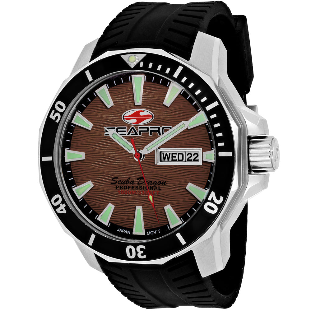 Seapro Mens Scuba Diver Watch SP8315 1000 Meters Brown Dial Silicone Strap Image 1