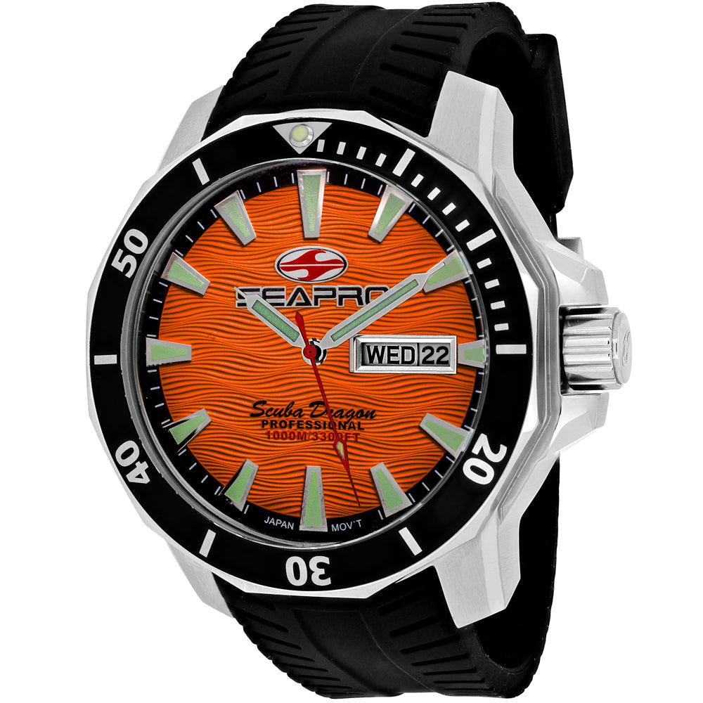 Seapro Mens Scuba Diver Watch 1000M Orange Dial SP8314 Helium Valve Silicone Strap Image 1