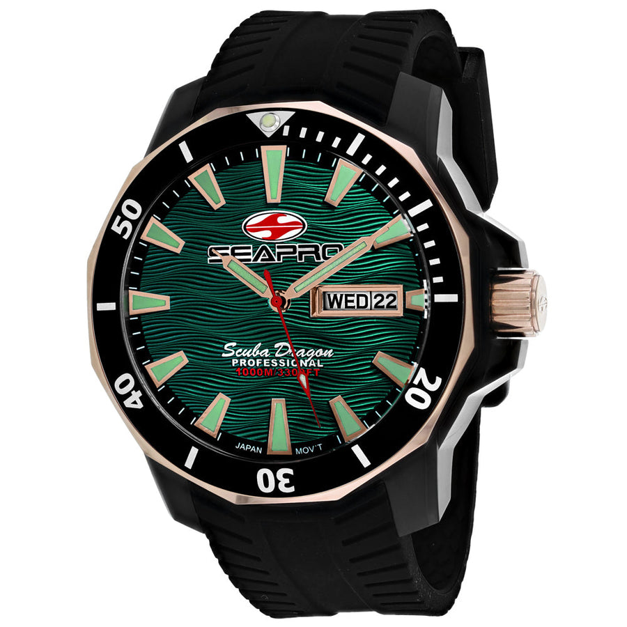 Seapro Dragon Diver Watch SP8324 Green Dial 1000 Meters Stainless Steel Band Image 1