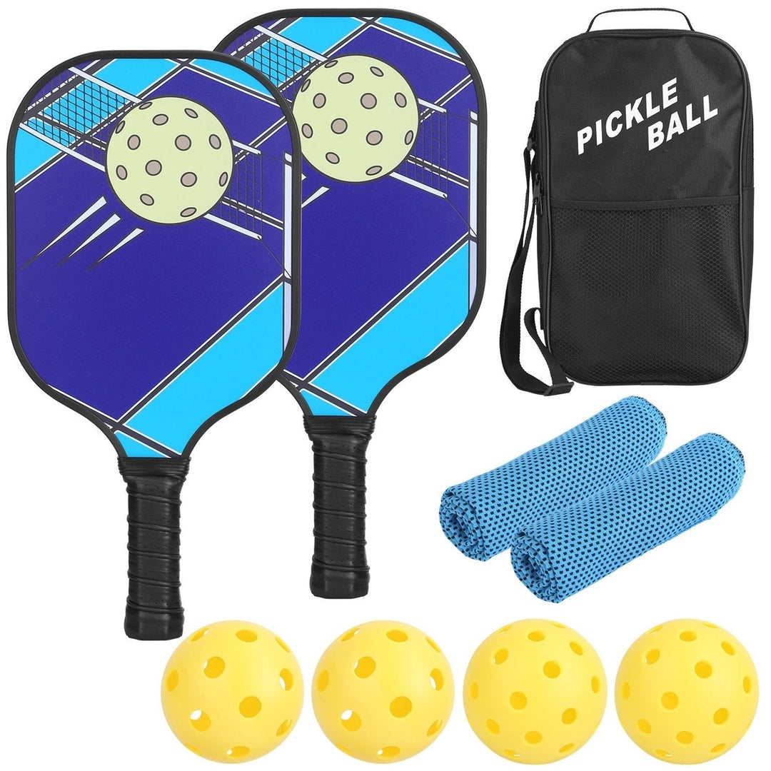 1Pc Pickleball Set 2 Fiberglass Paddles 4 Outdoor Indoor Balls Portable Carry Bag 2 Cooling Towel Lightweight Ergonomic Image 1