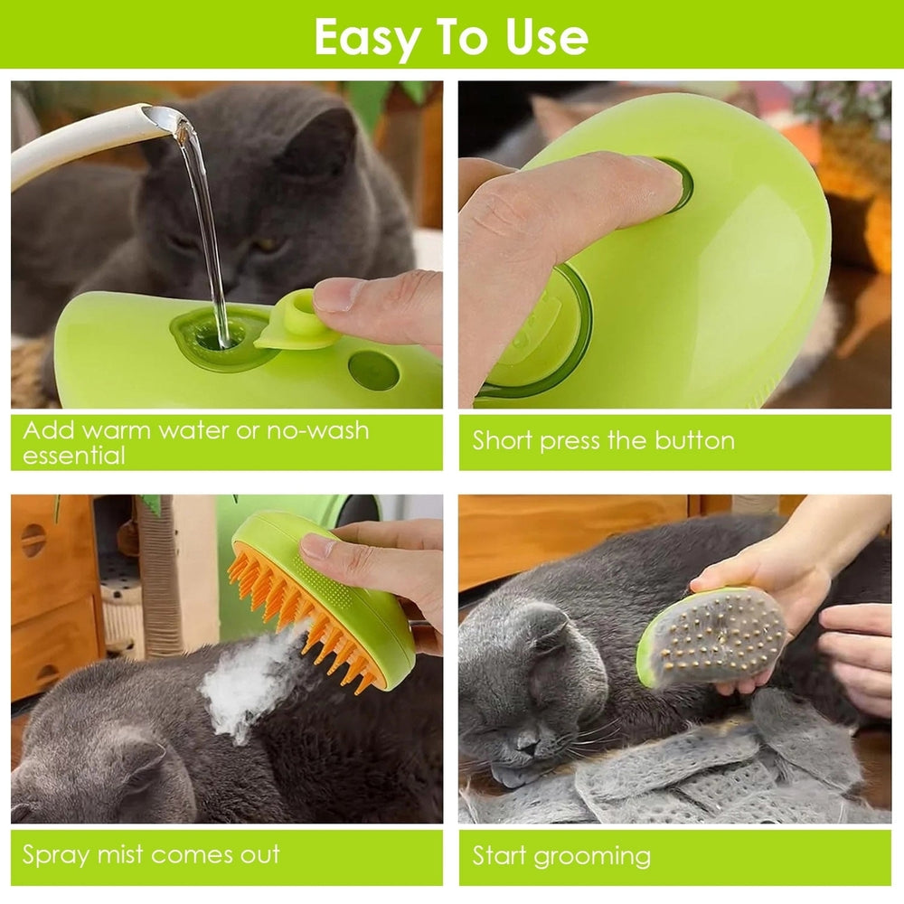 3 In 1 Cat Grooming Steam Brush Hair Brush with Steamer Pet Massage Comb Cleaning Brush for Cats Dogs USB Rechargeable Image 2