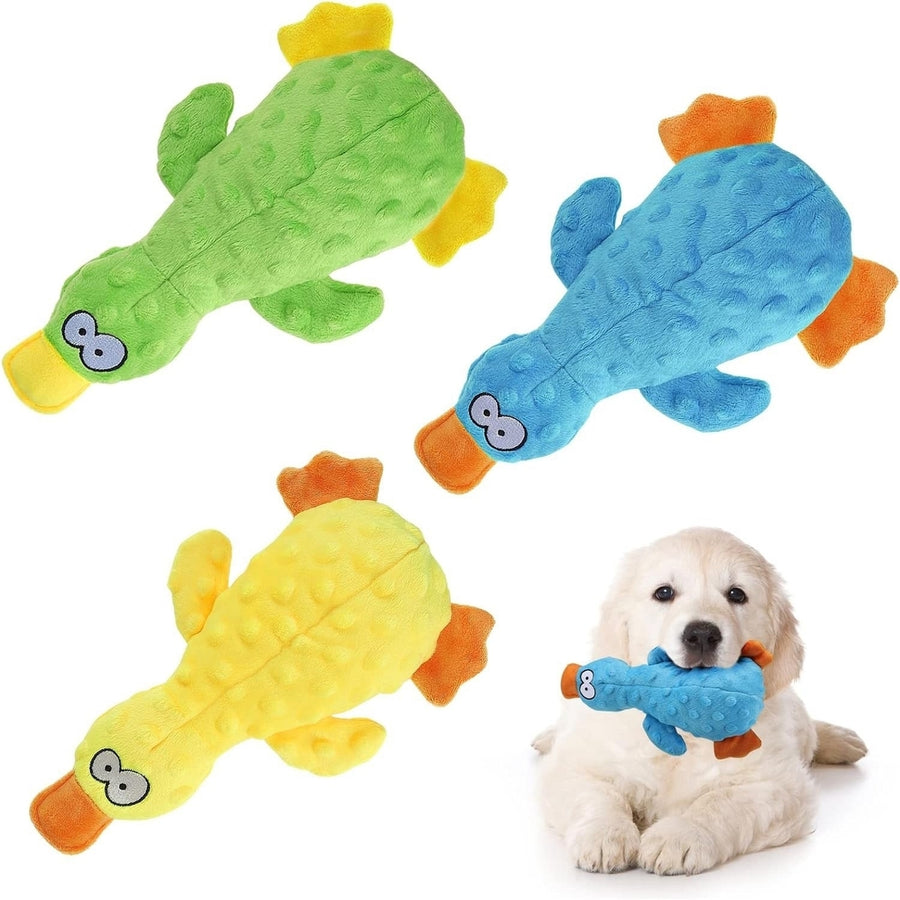 3Pcs Duck-Shaped Dog Plush Toy With Squeaky Ball Crinkle Paper Cute Interactive Puppy Toy or Aggressive Chewer For Small Image 1