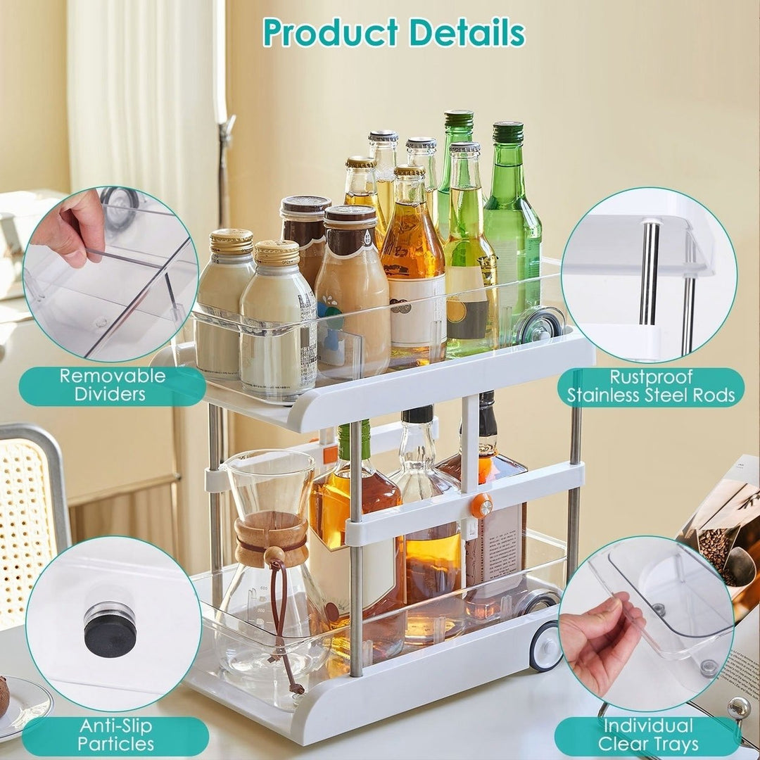 2-Tier Height Adjustable Under Sink Organizer With Flexible Wheels 2 Clear Trays with Movable Dividers Pull Out Cabinet Image 6