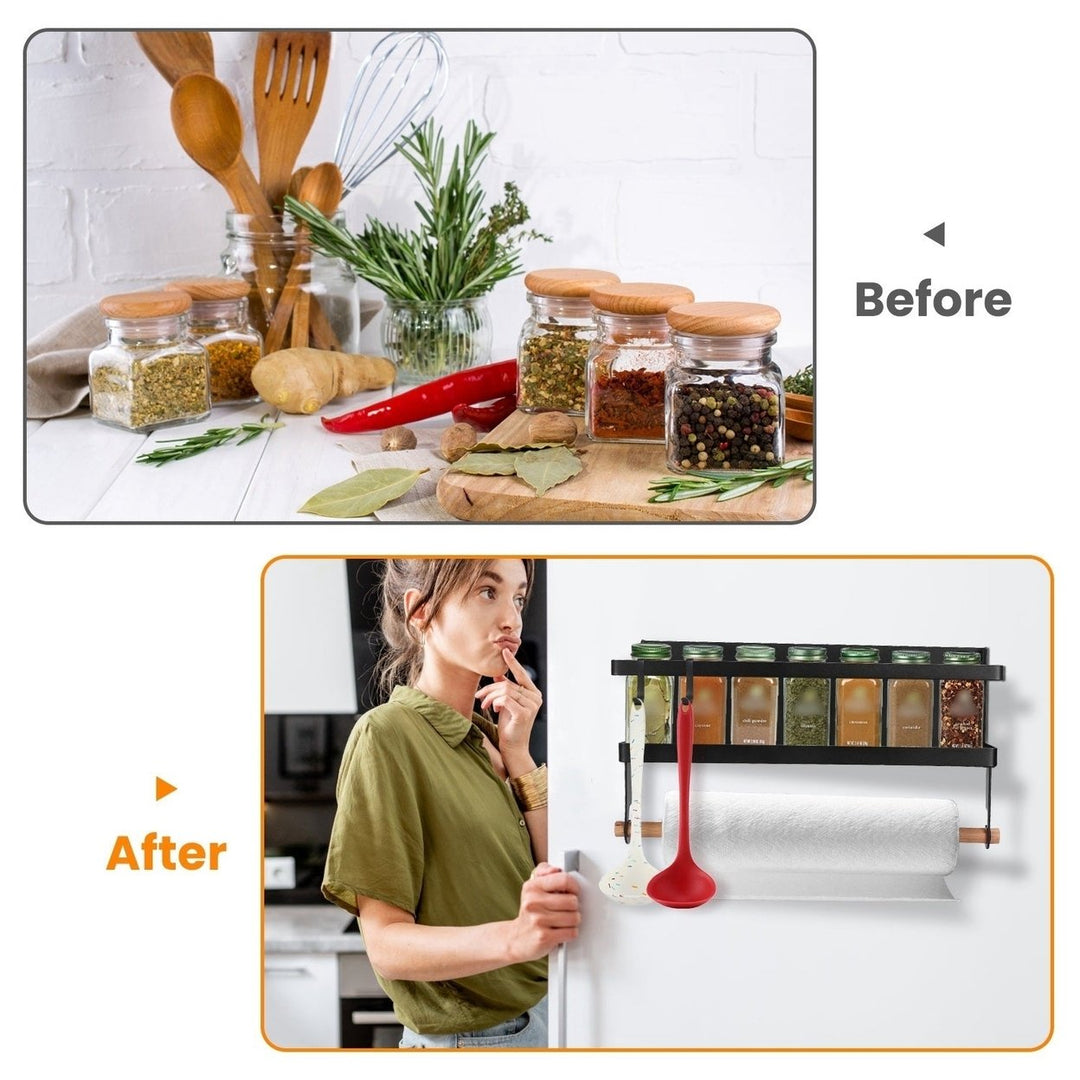 2Pcs Magnetic Spice Racks for Refrigerator With Paper Towel Holder Hooks Kitchen Space-Saving Foldable Fridge Magnet Image 2