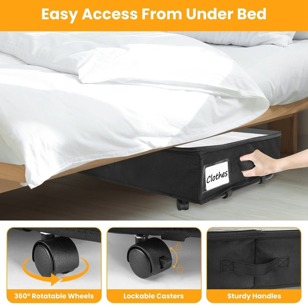 2Pcs Under Bed Storage Container With Lockable Wheels Dividers Label Dustproof Clear Lid Strap Handles Rolling Under Bed Image 2