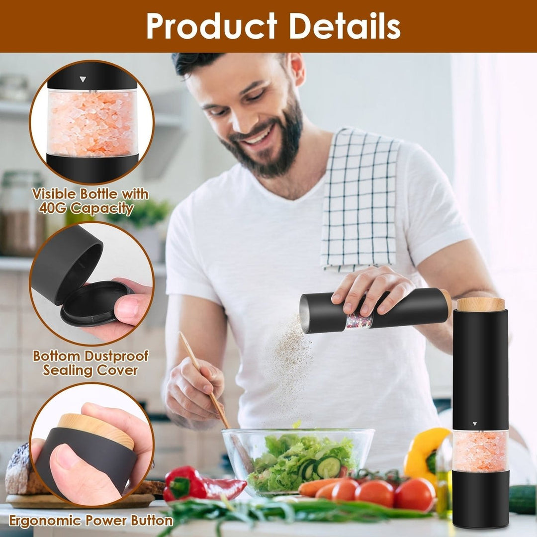 2Pcs Electric Salt and Pepper Grinder Battery Powered Salt Mill Sets With Adjustable Coarseness 1 Hand Easy Operation Image 4