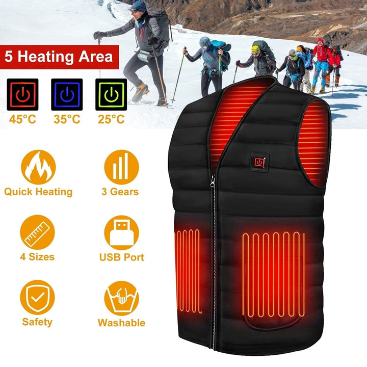 Heat Jacket Vest 3 Heating Gear Adjustable USB Heated Vest Warm Heat Coat Vest with 5 Heating Pads For Men Women Winter Image 1