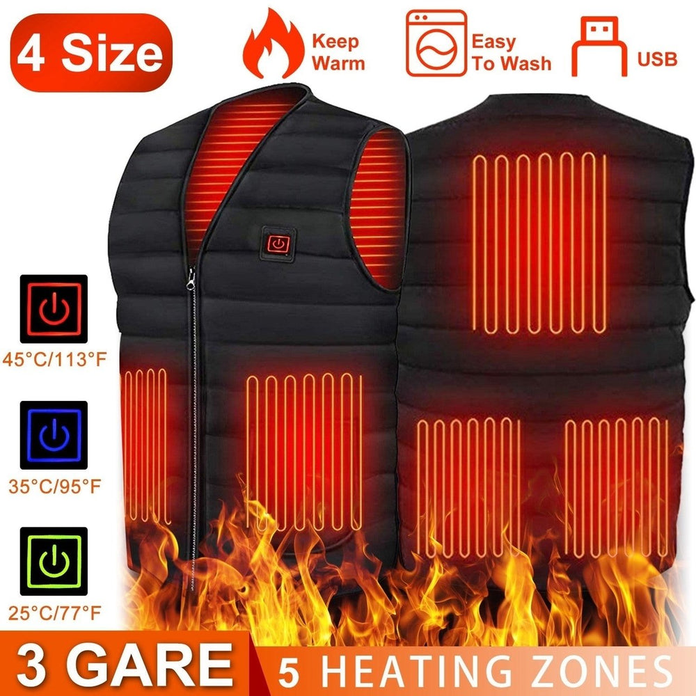 Heat Jacket Vest 3 Heating Gear Adjustable USB Heated Vest Warm Heat Coat Vest with 5 Heating Pads For Men Women Winter Image 2