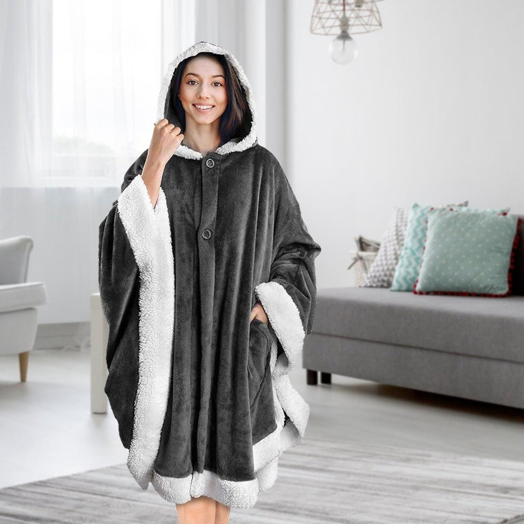 Hoodie Blanket Wrap Wearable Hoodie Snuggle Robe Sweatshirt Soft Lined Cuddle Poncho Cape with Hat 2 Pockets Buttons Image 1