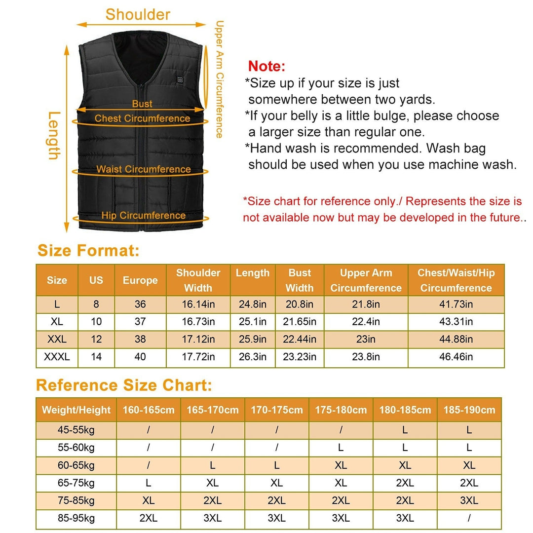 Heat Jacket Vest 3 Heating Gear Adjustable USB Heated Vest Warm Heat Coat Vest with 5 Heating Pads For Men Women Winter Image 4