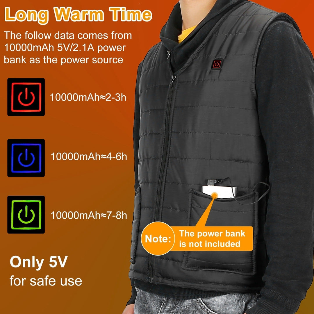 Heat Jacket Vest 3 Heating Gear Adjustable USB Heated Vest Warm Heat Coat Vest with 5 Heating Pads For Men Women Winter Image 8