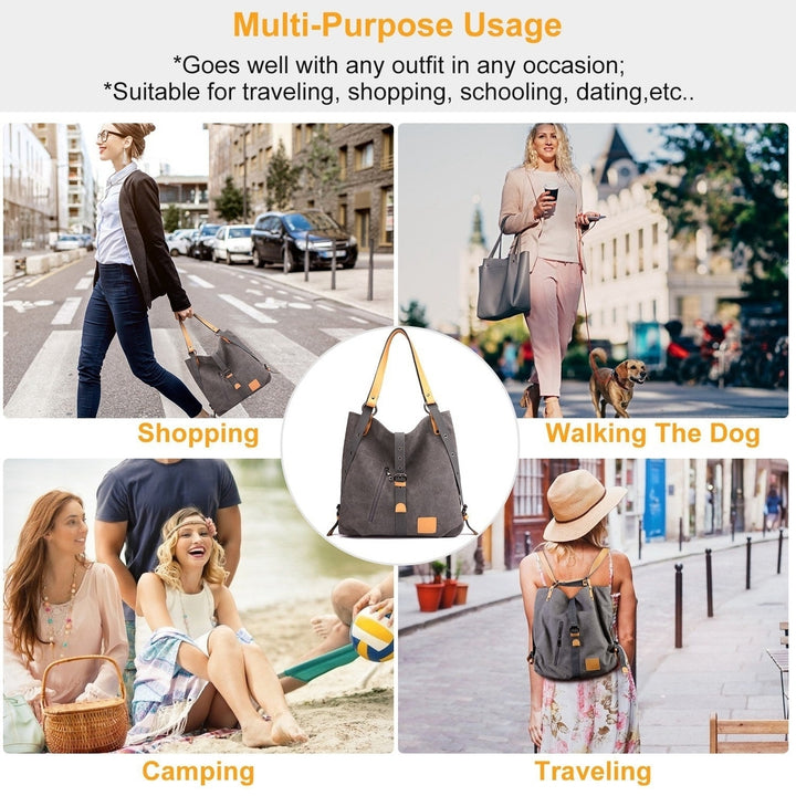 Ladies Canvas Tote Bag Multifunctional Purse Handbag Adjustable Shoulder Rucksack Convertible Backpack Wear-Resistant Image 11