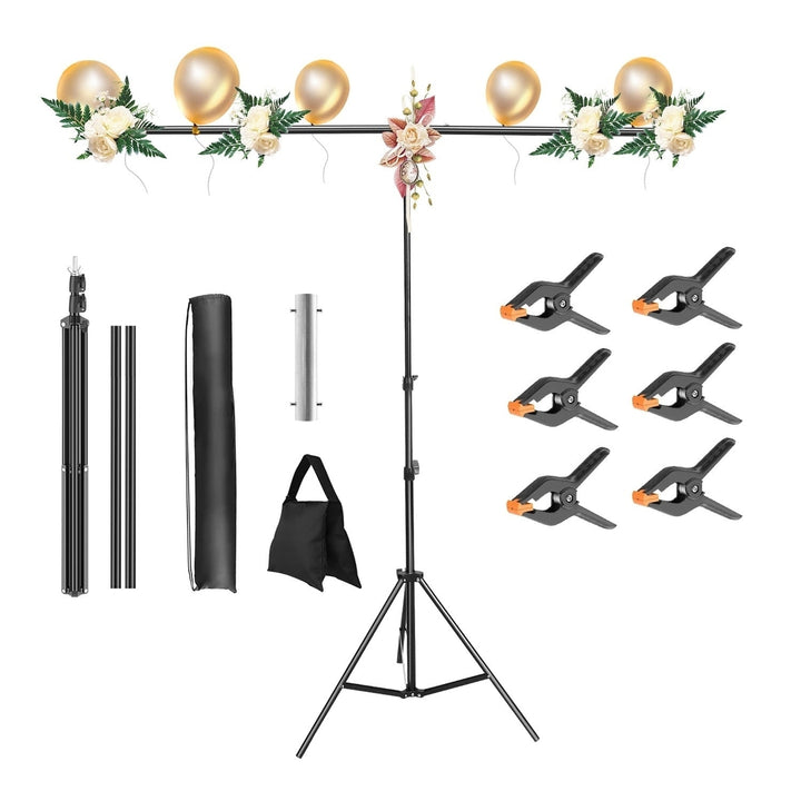 T Shape Photo Video Backdrop Stand Heavy Duty Background Stand Adjustable Photography Backdrop Stand with 6 Spring Image 1