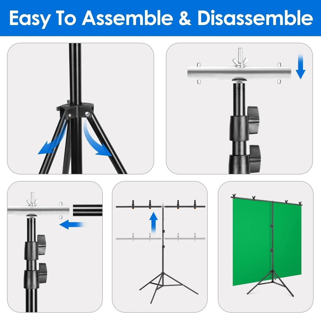 T Shape Photo Video Backdrop Stand Heavy Duty Background Stand Adjustable Photography Backdrop Stand with 6 Spring Image 3