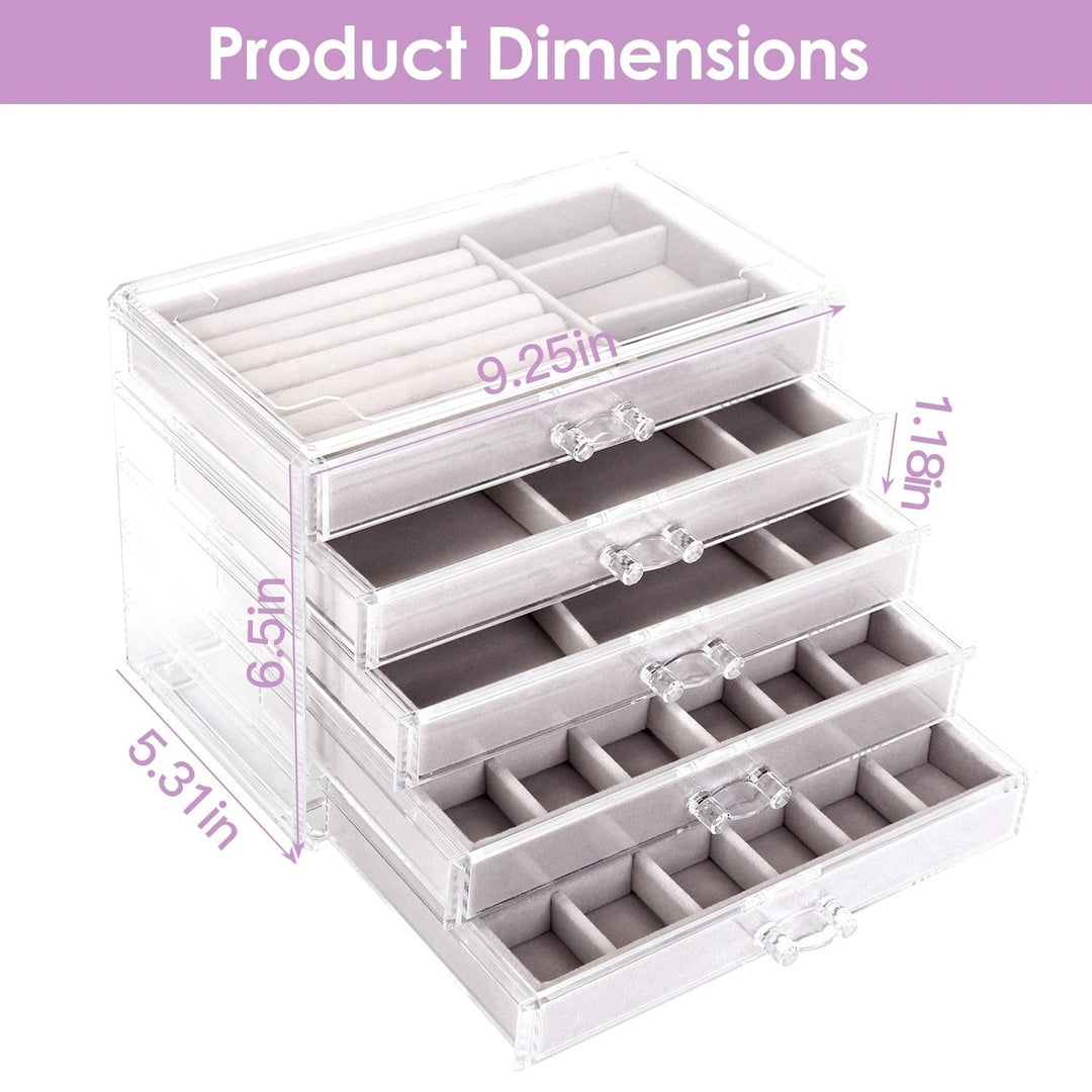 Clear Acrylic Jewelry Box Organizer with 5 Drawers Stackable Jewelry Holder Velvet Storage Case for Earrings Rings Image 7