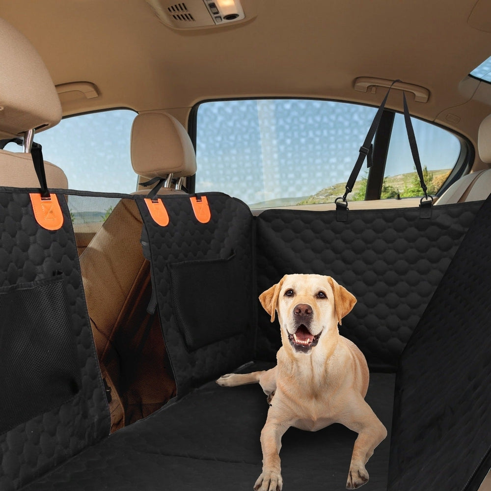 Dog Car Back Seat Cover With Zipper Mesh Window Storage Bags Waterproof 600D Oxford Cloth Car Seat Protector With Slide Image 2