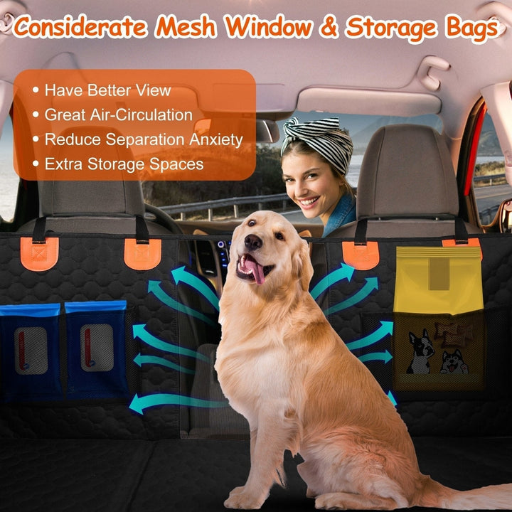 Dog Car Back Seat Cover With Zipper Mesh Window Storage Bags Waterproof 600D Oxford Cloth Car Seat Protector With Slide Image 4